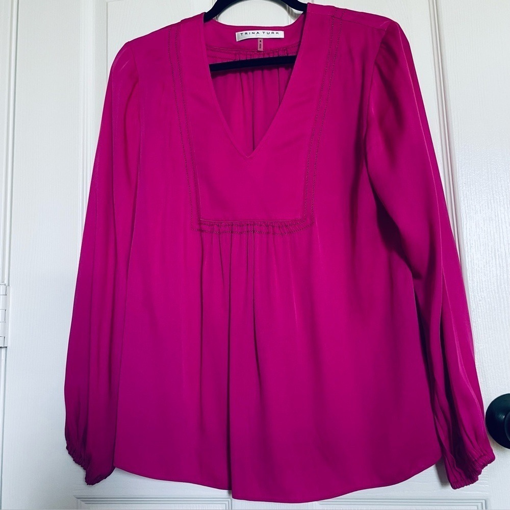 Trina Turk Womens Blouse Small Pink Coquette Workwear Career Dressy Silky